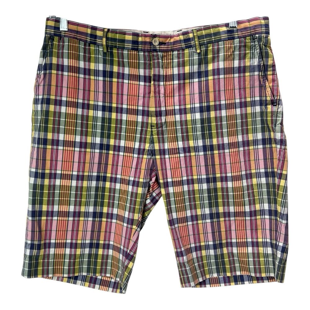 Vtg Polo Ralph Lauren Mens Classic Plaid Shorts Sz 38 Flat Front 100% Cotton